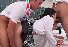 mira hasegawa dives into classroom threesome uncensored action