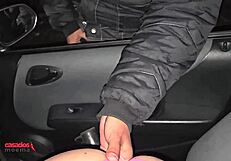 street dogging party with cute blonde housewife and strangers bending over