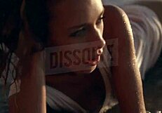 BLONDE RUSSIAN in see-through bra on beach nipples hard wet skin glistening with salt SEXY tease