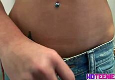 rubbing my pussy through jeans then stripping my tits