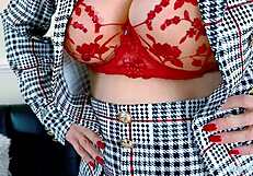 Wow! Sexy Blonde Milf Lucy Strips Red Lingerie!