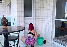 Hired big-ass maid driving me wild with wet shorts?