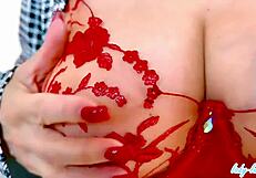 Wow! Sexy Blonde Milf Lucy Strips Red Lingerie!