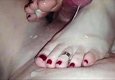 Wow Awesome Footjob from Newly Married Wife Leads to Huge Cumshot!