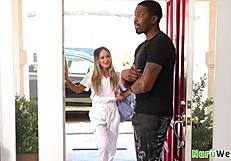 Asian petite busty tatted masseuse gives black client nuru massage