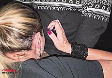 street dogging party with cute blonde housewife and strangers bending over