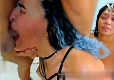 three teen 18+ girls take hardcore deepthroat in intense group session