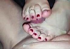 Wow Awesome Footjob from Newly Married Wife Leads to Huge Cumshot!