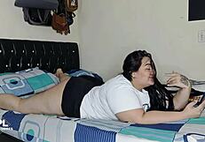 lonely latina calls neighbor for doggystyle creampie pussy licking part 1