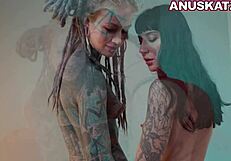 Goth lesbians finger fist gaping pussies together