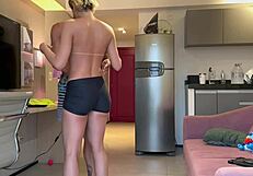 Fitness couple's sweaty bareback ass pounding with monster cock turns teasingly sensual