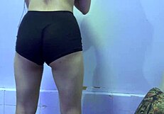 Natural Wife's Christmas Booty Workout Tease on Bed