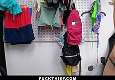 officer pounds nerdy shoplifter's pussy bent over desk doggystyle with monster cock