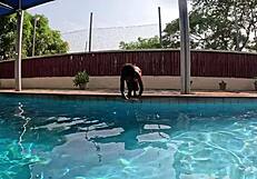 Flower's Juicy Ebony Pussy Gets Dripping Wet Lick at Pool by Daddy