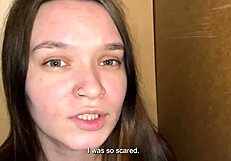 Frightened Stepdaughter's Sloppy Mouth Services Stepdad's Huge Cock in Closet Hideaway