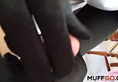 Busty cougar offers a teasing hand session in hd