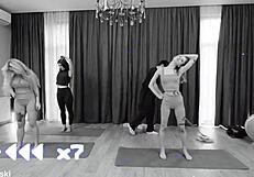 Watch Our Trainer Slam Skinny Teen's Tight Pussy During Group Yoga Class!