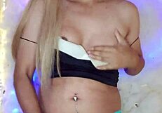 Transexual jerks her thick cock dressed sexy