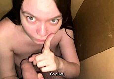 Frightened Stepdaughter's Sloppy Mouth Services Stepdad's Huge Cock in Closet Hideaway