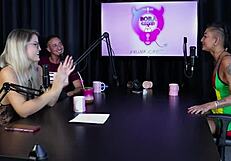 Brunette and blonde strip after sharing mansion stories