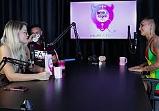 Brunette and blonde strip after sharing mansion stories