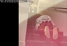 Thick load blasts big ass on public stairs dodging prying eyes