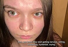 Frightened Stepdaughter's Sloppy Mouth Services Stepdad's Huge Cock in Closet Hideaway