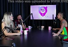 Brunette and blonde strip after sharing mansion stories