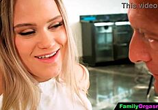 A blonde teen's quick mouth fuck tempts step daddy's naughty urges