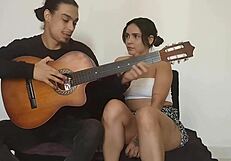 andre my star student boobs bouncing as she rides teacher's big cock missionary in taboo guitar lesson
