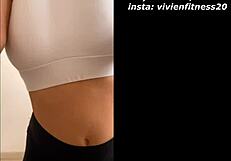 Young Fitness Amateur Mvivien Strips Leggings Panties Teasing Big Tits Workout