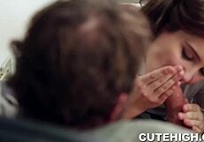 Bubbly brunette babe fucks old teacher hardcore blowjob fantasy doggystyle pounding