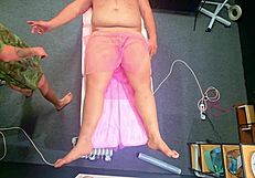 Chubby femdom babe fingers his ass after bed fall then dominates with happy ending massage