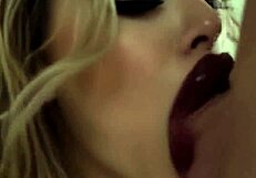 bimbo's deepthroat blowjob ends in facial cumshot with smeared brown lipstick
