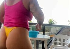 Hubby caught me flashing big pussy on balcony!!