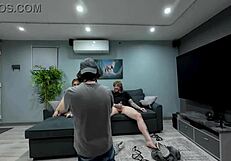 Curvy Nerd Blonde Audition Blowjob MMF Group Tattoo Tits