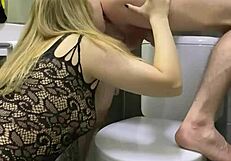 Wife fucks husband hard in toilet and licks ass