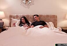 Hubby pounds petite 18+ girl's shaved pussy while wife watches closely!