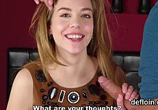 Lovely virgin teen gapes shaved snatch wide before hard defloration pounding