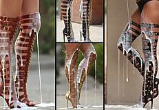 Redhead futanari whores blow loads, creampie faces, cum in heels compilation