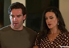 Brunette Teen Sucks Cock While Wife Spanks Her Ass