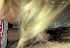 curvy mature blonde wife flashes big natural tits then deepthroats hubby's monster cock for cum in mouth on bed