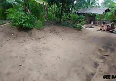 Village amateur bends over kitchen counter for ebony cowgirl ride