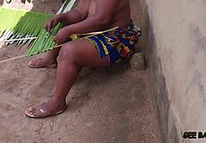 Village amateur bends over kitchen counter for ebony cowgirl ride