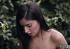 Nerdy lesbian latina teen fucks petite school bully hard in forest