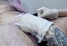 Nurse shaves my groin smooth then jerks me to massive orgasm explosion