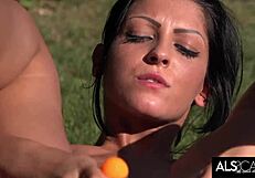 Exotic Brunette Orgasms Hard While Masturbating Outdoors