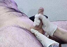 Nurse shaves my groin smooth then jerks me to massive orgasm explosion