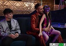 stepsis strips bare, offers tight pussy to bribe stepdad and brother