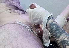 Nurse shaves my groin smooth then jerks me to massive orgasm explosion